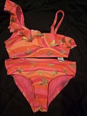 Sugar & Jade Girls Pink & Orange Butterfly Bikini Set